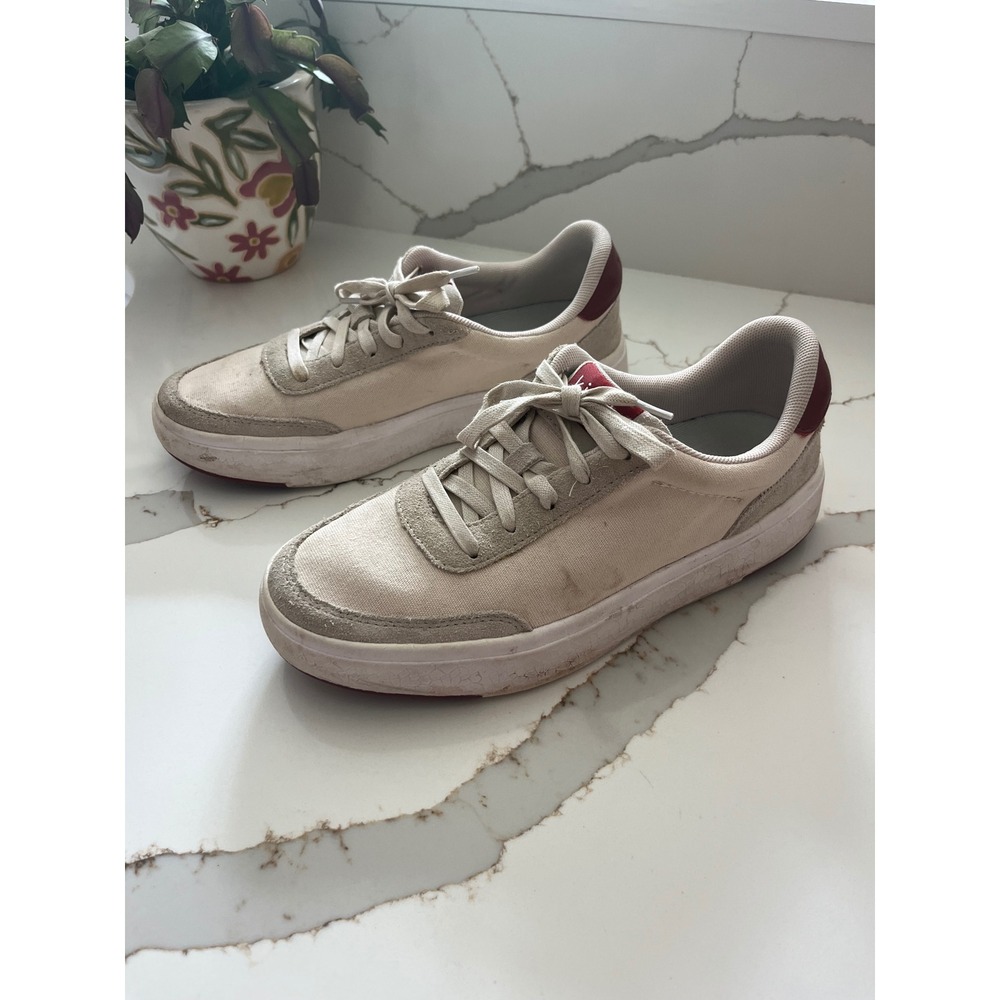 Kizik Prague HandsFree Canvas Suede Sneakers Cream Red G3FC Mens 6 Womens 7.5